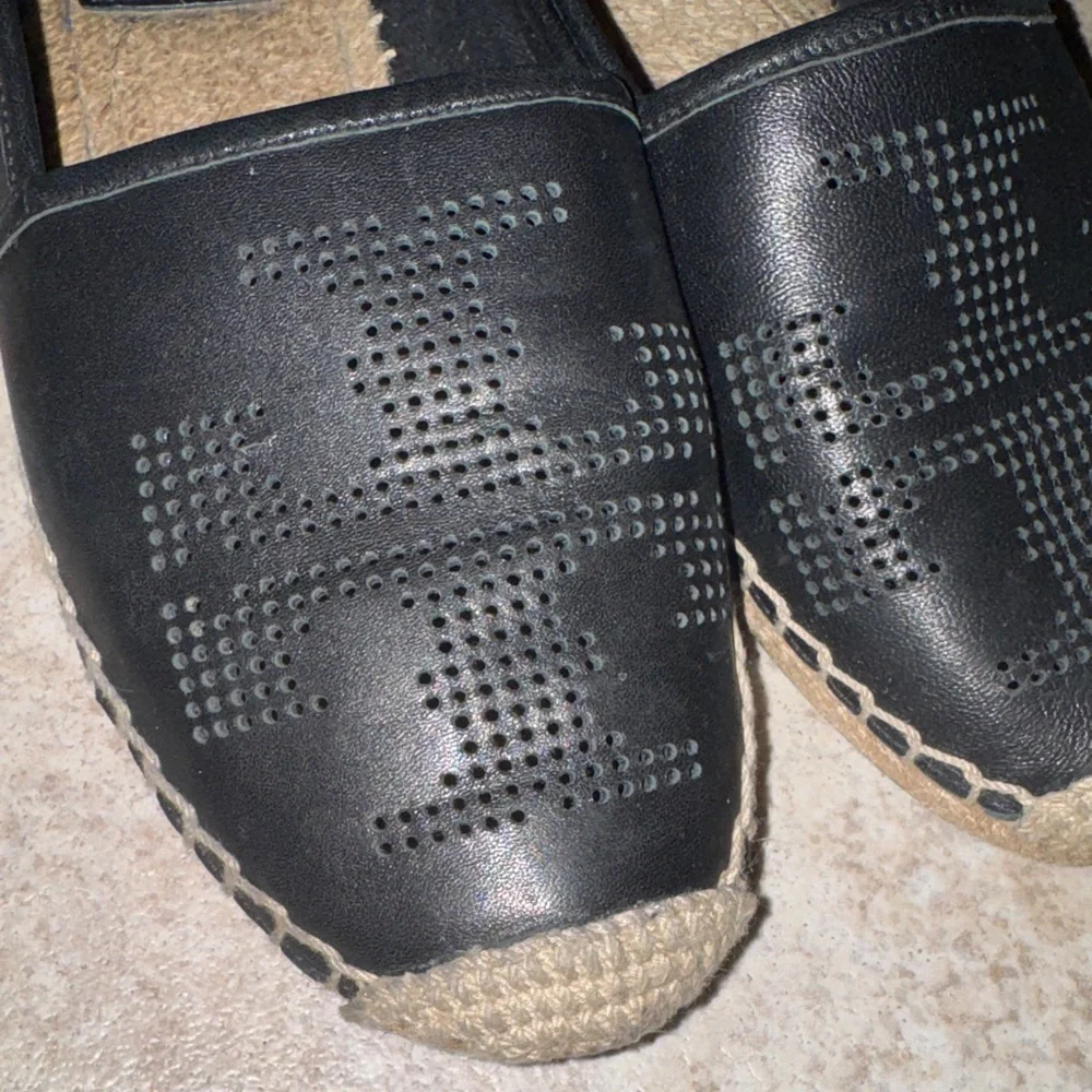 Tory Burch Black Leather Perforated Espadrilles - Picture 2 of 2